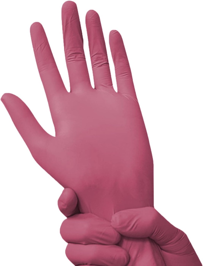 Nitrile Exam Gloves - Medical Grade, Powder Free, Latex Rubber Free, Disposable, Non Sterile, Food Safe, Textured, Pink Color, Convenient Dispenser, Pack of 200, DazzleTouch (Small)