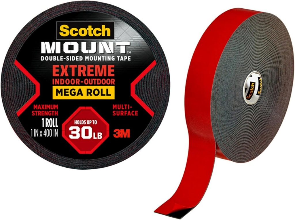 Scotch-Mount Double Sided Mounting Tape Heavy Duty, Black Extreme Mounting Tape, 1 Roll Adhesive Tape, 1 in x 400 in Wall Tape (33.3ft), Our Strongest Tape For Our Toughest Jobs (414H-Long-DC)