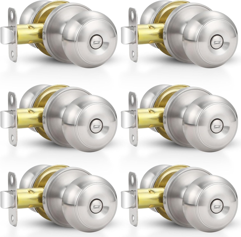 Estmoon 6 Pack Brushed Nickel Door Knobs, Privacy Door Lock Silver Keyless Door Handle with Lock for Bathroom Bedroom, Keyless Door Hardware