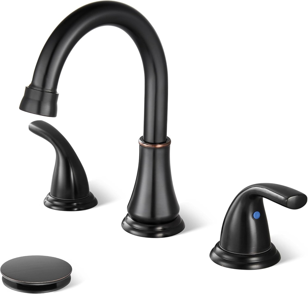 Widespread Bathroom Sink Faucet Deck Mounted 3 Hole 8 inch Bathroom Vanity Faucet 2 Handles Basin Mixer Tap with Pop up Drain,Oil Rubbed Bronze
