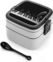 Bento Lunch Box for Women Lunch Containers for Adults Black White Musical Note Double Layered Lunchbox Large Capacity Bento Box with Cutlery for Work Picnic Camping Travel