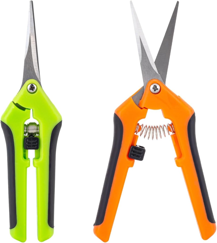 BEADNOVA Trimming Scissors Gardening Scissors Pruning Snips Garden Sheers Trim Plant Trimmers Pruners for Gardening (Green Orange, 2 Pcs)