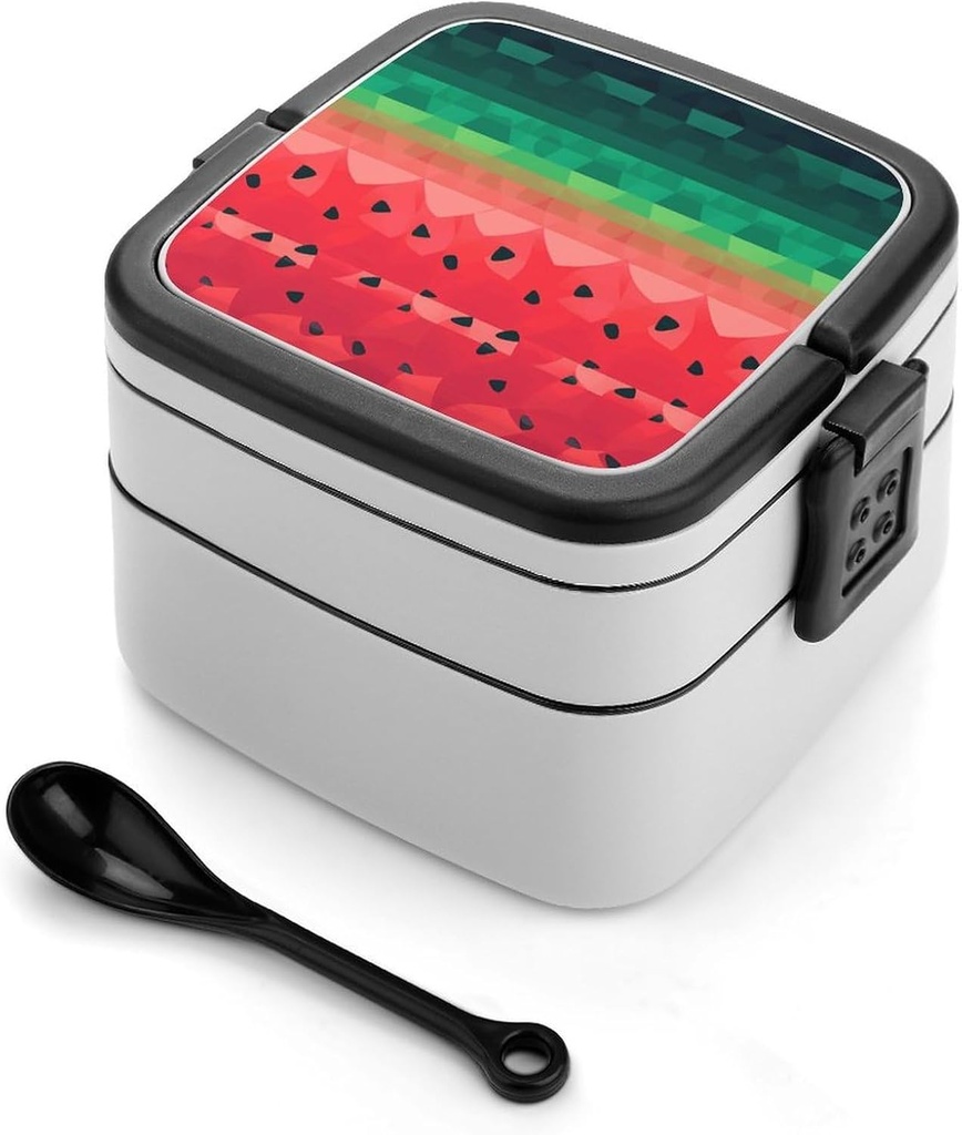Stackable Double-Layer Bento Box Gradient Watermelon Adults Lunchbox with Spoon Cute Japanese Bento Box Dishwasher Safe for Work Travel Dining Outc