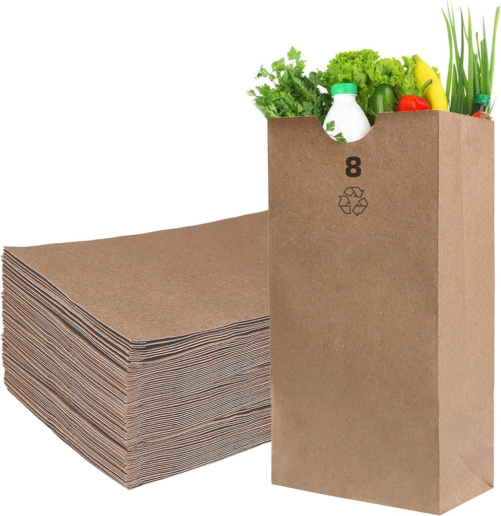 EcoQuality 100 Brown Kraft Paper Bag (8 lb) Small - Paper Lunch Bags, Small Snacks, Gift Bags, Grocery, Merchandise, Party Bags (6 1/8 x 4 1/8 x 12 7/16 in.) (8 Pound Capacity)