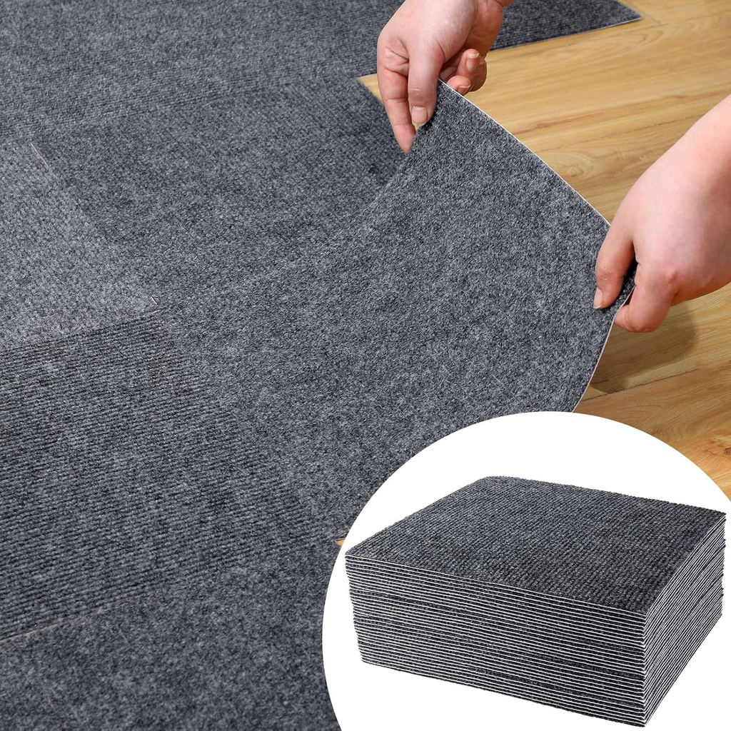 Tondiamo 24 Pcs Self Adhesive Square Carpet Tiles 12" x 12" Non Slip Peel and Stick Carpet Floor Tile DIY Flooring for Kitchen, Dining Room, Home Furnishings Floor
