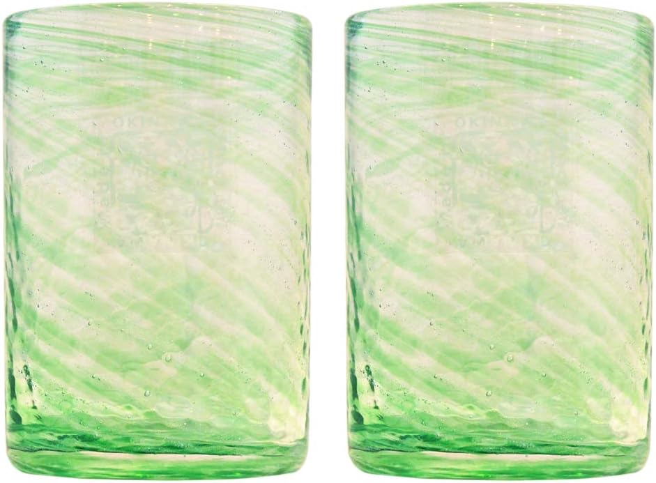 Genkawa Genkichi Kobo Straight Glass (Green), φ3.1 inches (8 cm), Zazanami, Pack of 2