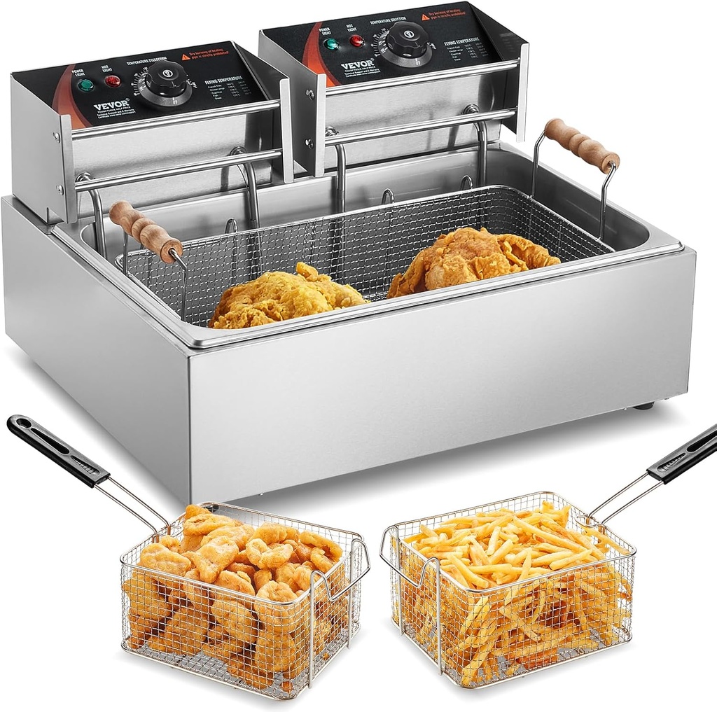VEVOR Commercial Deep Fryer, 3000W Electric Turkey Fryer with 3 Removable Baskets, Large Capacity 18Qt / 17L Stainless Steel Countertop Single Oil Fryer, for Kitchen Restaurant Use, Silver