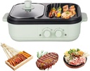 Electric Hot Pot with Grill, 2 in 1 Indoor Non-Stick Barbecue Shabu Hot Pot, Independent Dual Temperature Control, Multifunctional Electric Hot Pot for 2-6 People Family Dinner