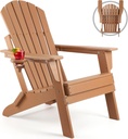 FUNBERRY Folding Adirondack Chair, All Weather HDPE Fire Pit Chairs with Cup Holder for Outdoor