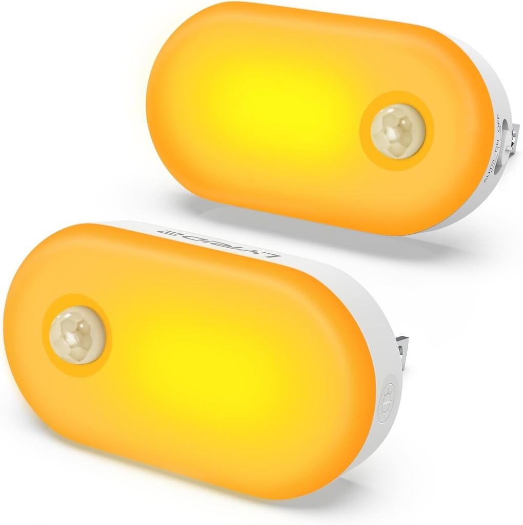 Lyridz Amber Night Light with Motion Sensor, Plug in LED Nightlights, 120LM Stepless Adjustable Brightness Ideal for Bathroom, Bedroom, Hallway, Stairs, Kids' Room, Nursery, Pet House, 2 Pack