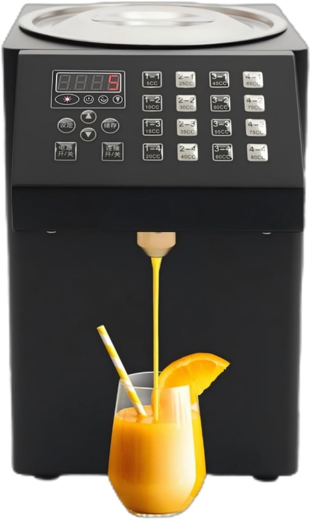 8L Automatic Fructose Dispenser 200W Stainless Steel Syrup Dispenser 2.1 Galon Fructose Quantitative Machine with 16 Memory Buttons for Bubble Tea Coffee Shop, Constant Temperature
