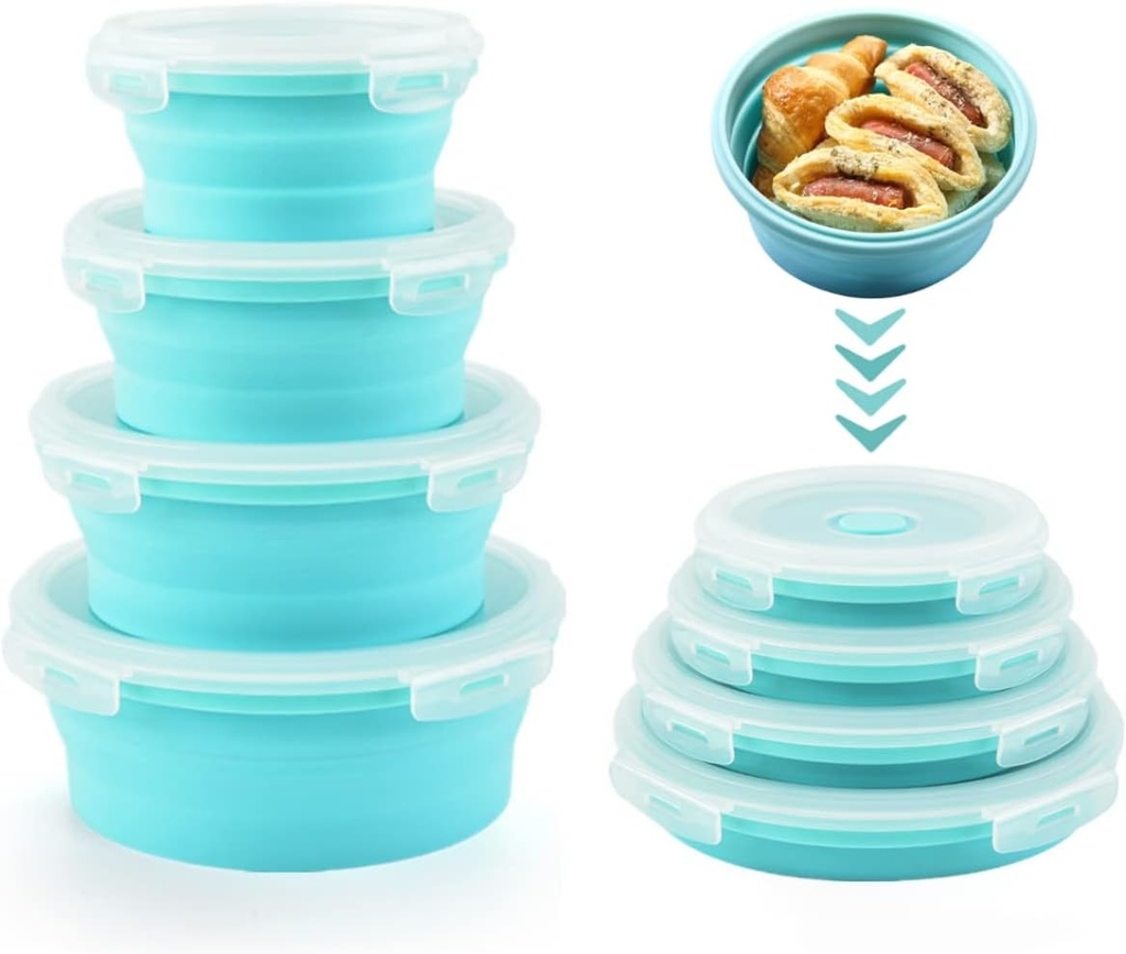 Collapsible Bowls with Lids for Camping, Rv Accessories for inside Kitchen Storage Containers, Camper Must Haves Organization and Storage Food Container for Travel Trailer Space Saving Blue