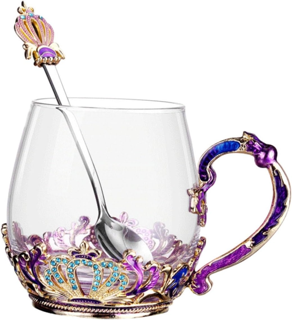 DECHOUS Glass Tea Mug Assorted Reusable Cups Crown Design Comfortable for Hot Beverages