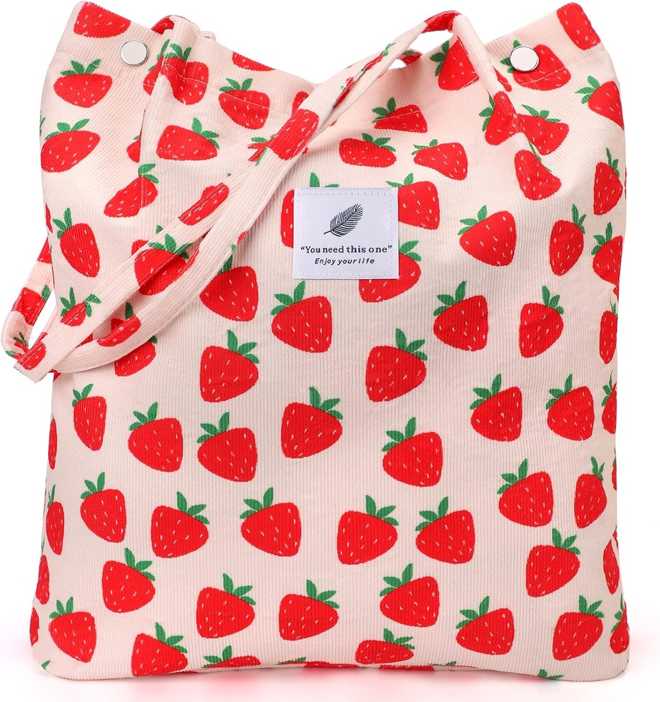 Corduroy Tote Bags for Women, Large Capacity Tote Purse Reusable Grocery Shoulder Bag with Inner Pockets