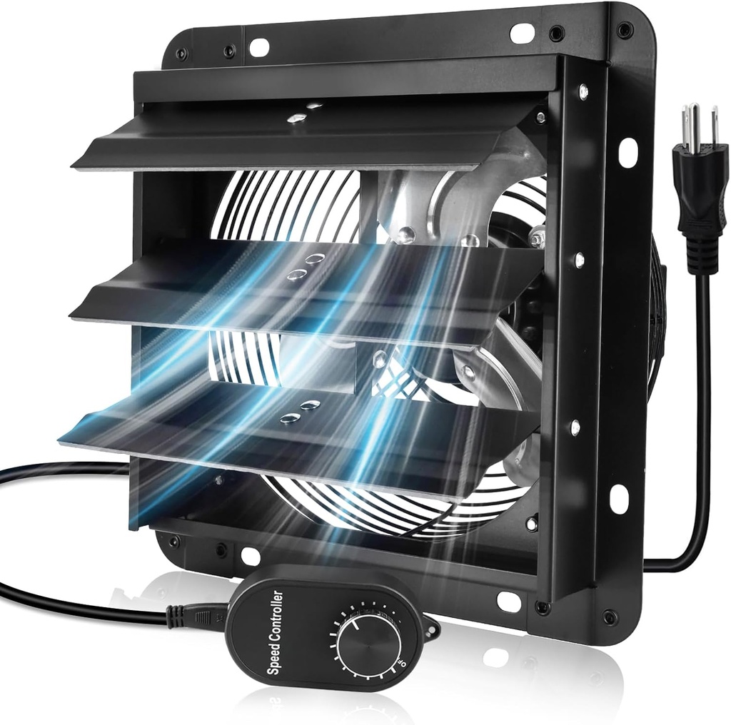 Criditpid 7 Inch Shutter Exhaust Fan with Speed Controller Switch, 576 CFM High Speed Vent Fans, 1700 RPM Wall Mounted Kitchen Exhaust Fans, Vent Fan for Attic, Gable, Shed, Garage Ventilation, Black.