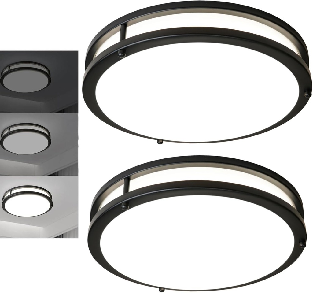 10inch Ceiling Light Fixture 2 Pack Black, 24W Led Ceiling Light Fixture 2400LM, Adjustable Brightness Flush Mount Ceiling Light for Bedroom, 5000K Daylight White, ETL Listed, Easy to Install