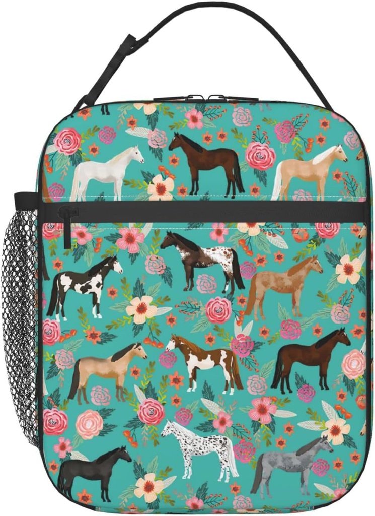Flower Horse Lunch Box Insulated Cute Lunch Bag Reusable Tote Bag For Women Men Picnic Travel