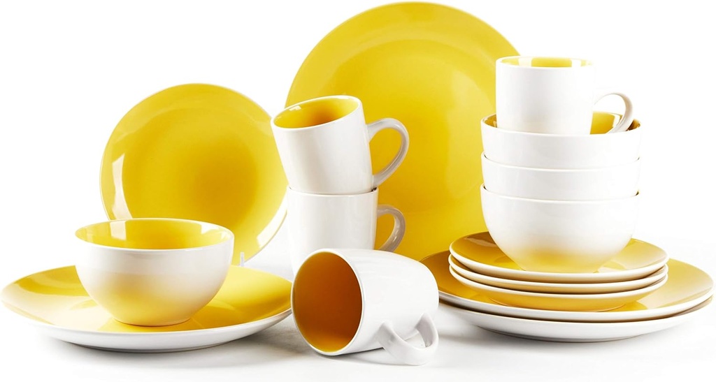 Stoneware Coupe 16pc Dinnerware Set, Outside White + Inside Yellow