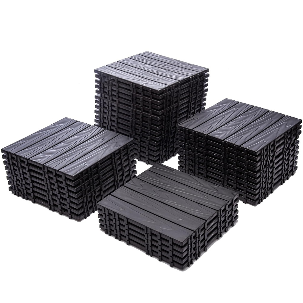 76-Pack Interlocking Deck Tiles - 11.42"x11.42" Dark Gray Polypropylene Flooring, 68.80 Sq.Ft Waterproof & Moisture-Proof Outdoor Patio Tiles, Easy Snap-Together Installation!