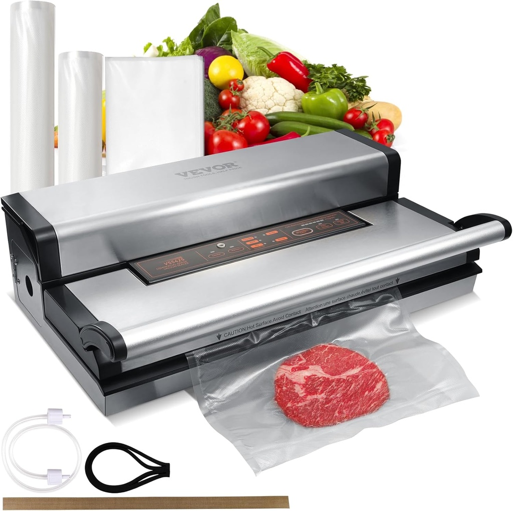 VEVOR Vacuum Sealer Machine, 95Kpa 350W Powerful Dual Pump and Dual Sealing, Dry and Moist Food Storage, Automatic and Manual Air Sealing System with Built-in Cutter, with Seal Bag and External Hose