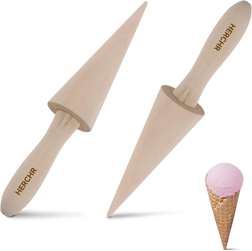 2pcs Wood Cone Roller Pizzelle Roller Krumkake Ice Cream Cone Roller Mold Natural Waffle Cone Roller Wooden Mini Waffle Cones Baking Pastry Tool Cone Mold Pizzelle Makers Pastry Roller