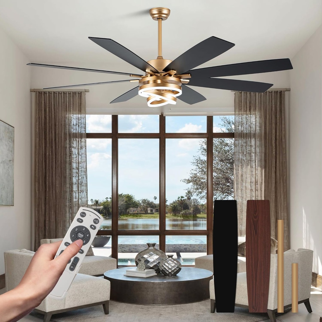 72 Inch Gold Ceiling Fans with Lights Reversible Quiet DC Motor 6 Speeds Large Modern Ceiling Fans with Remote Chandelier Fans for Bedroom Living Room