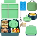 MAXSO Bento Lunch Box Set with 8 oz Soup Thermo, Kids Leakproof 4 Compartments Hot Food Container with Sauce Cup, Ice Pack and Lunch Bag, Child Insulated Food Jar for School - Green