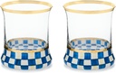 MACKENZIE-CHILDS Tumbler Glasses, Elegant Drinkware, Glasses with Gold Rim, 8 Ounces, Set of 2, Blue-and-White Royal Check