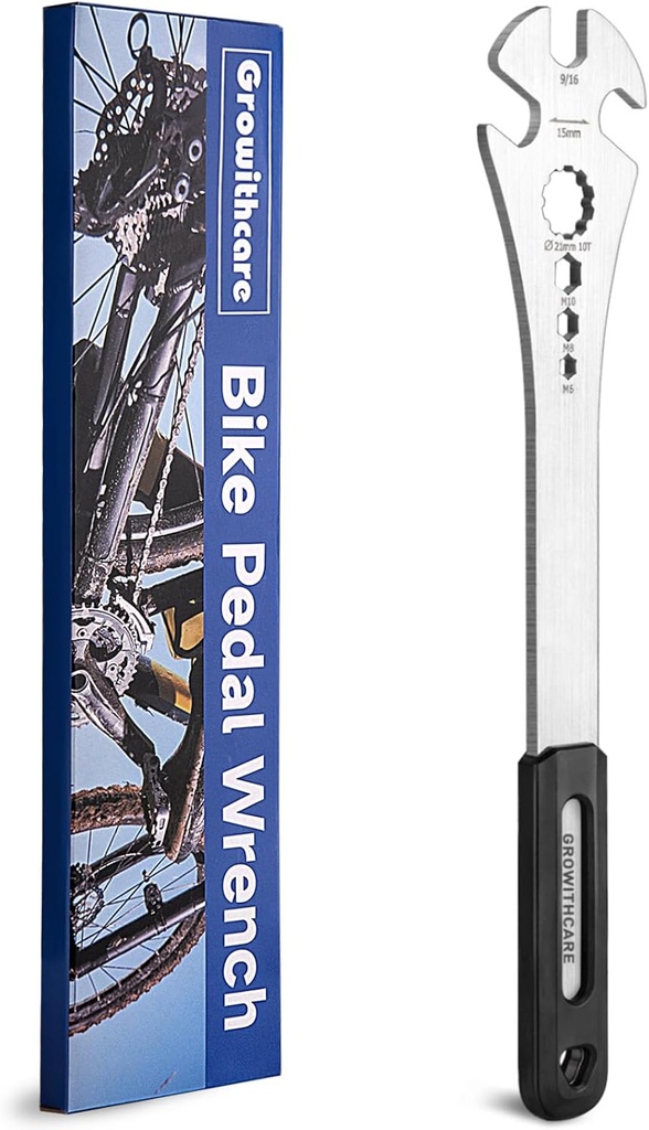 15mm Bike Pedal Wrench - Extra Long 15" Handle with Non-Slip Grip, Durable Chromoly Steel Bicycle Pedal Removal Tool for Road/Mountain/E-Bike Pedal Installation & Repair (Professional Grade)