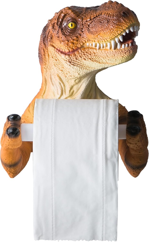 Dinosaur Toilet Paper Holder Wall Mount, Dino T- Rex Towel Holder for Bathroom Wall Decor - 6.5 Inch Plastic Spring Loaded for Enough Space No Drilling