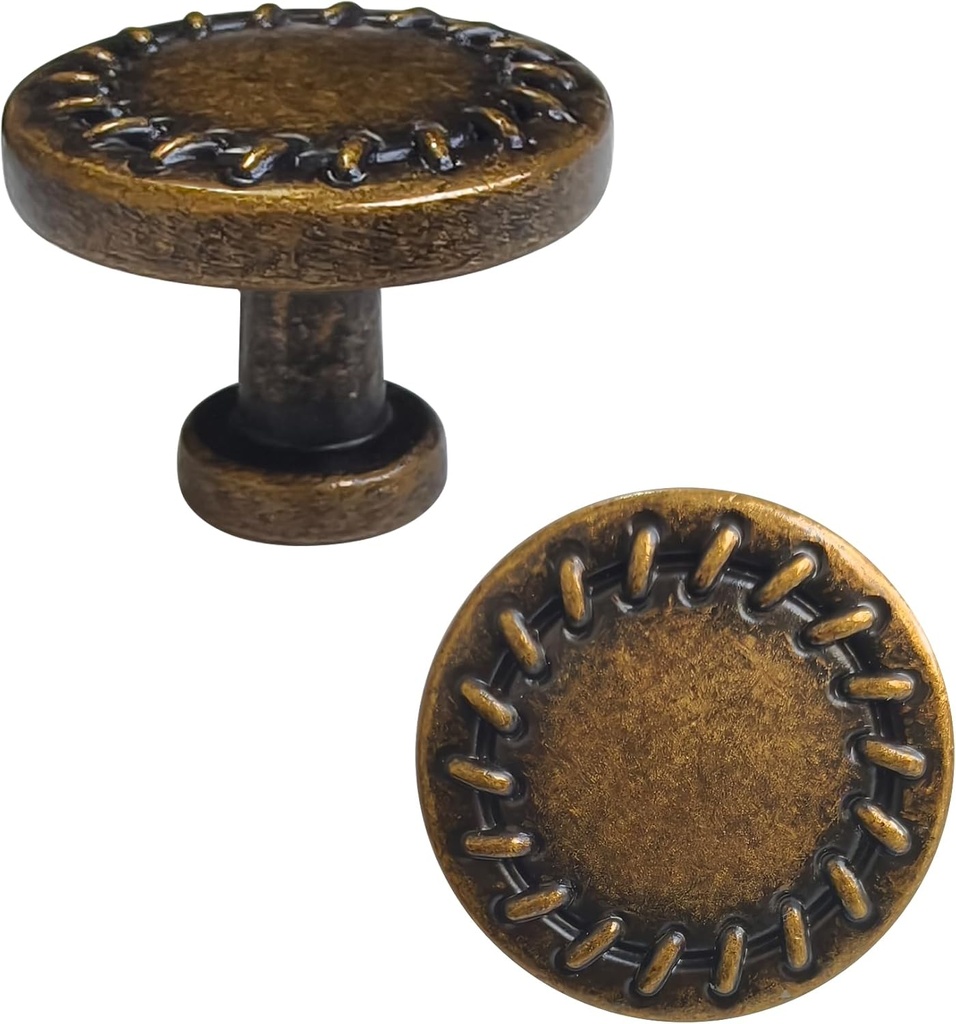 4 Pack Antique Brass Cabinet Knobs 1-1/4 inch Solid Cabinet Hardware Zinc Alloy Vintage Cupboard Pulls for Kitchen Knobs for Dresser Drawers (4, Antique Brass)