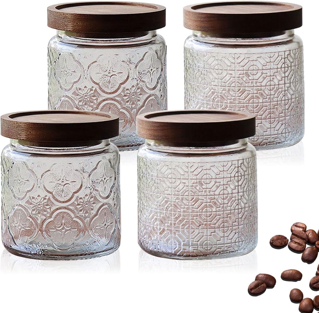 4Pcs Glass Sealed Jars with Lids, Airtight Canister Set - Kitchen Decorative Food Containers for Pickling, Preserving, Canning, Dry Food Storage (15oz)