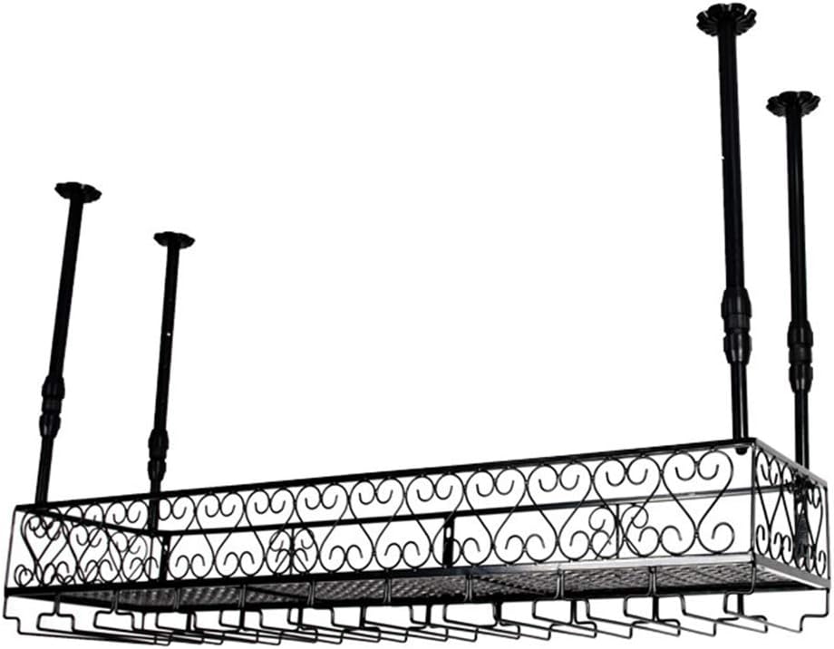 Organize Kitchen Metal Hanging Wine Rack with Glass Holder Goblet Wine Bottle Holder for Kitchen Bar Cabinet Organization Ceiling Wine Shelf/Commercial Cellars Clubs