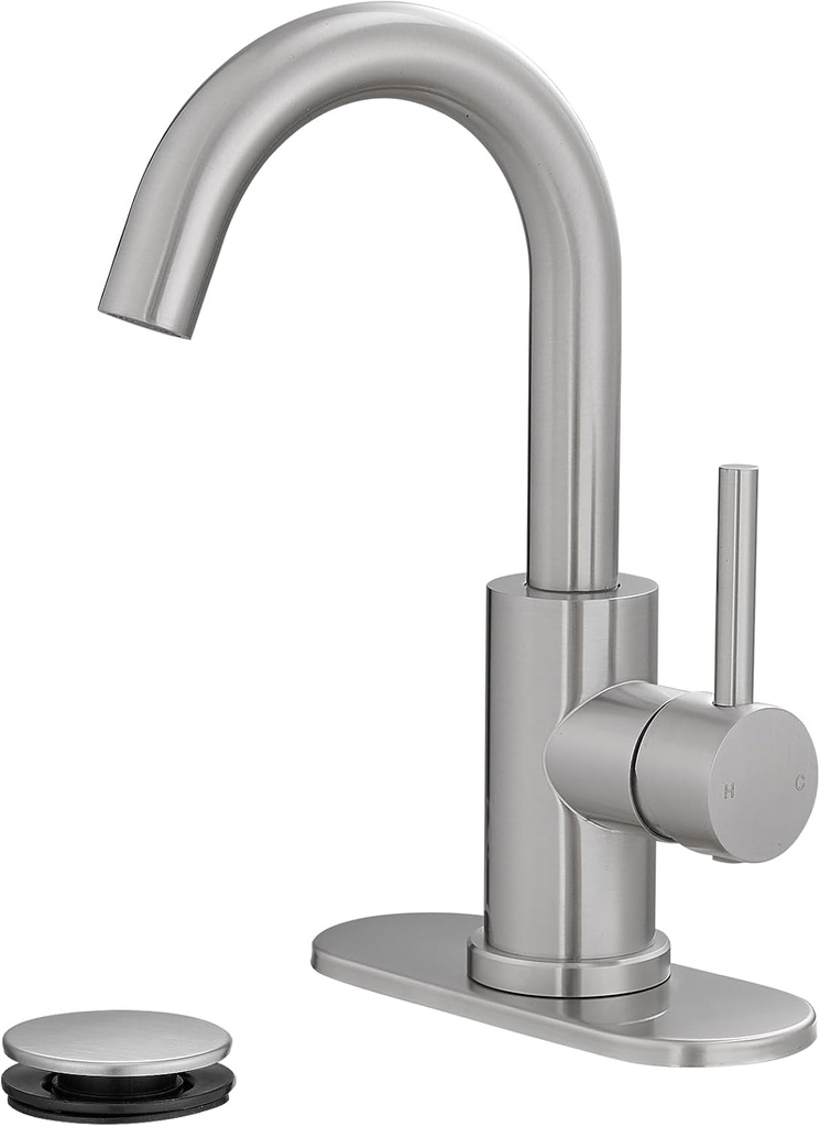 Bathroom Sink Faucet Single Hole,Small Mini Bar Sink Faucet,Rv 4 inch Deck Plate for 1 Hole or 3 Holes for Farmhouse Vanity Lavatory Brushed Nickel