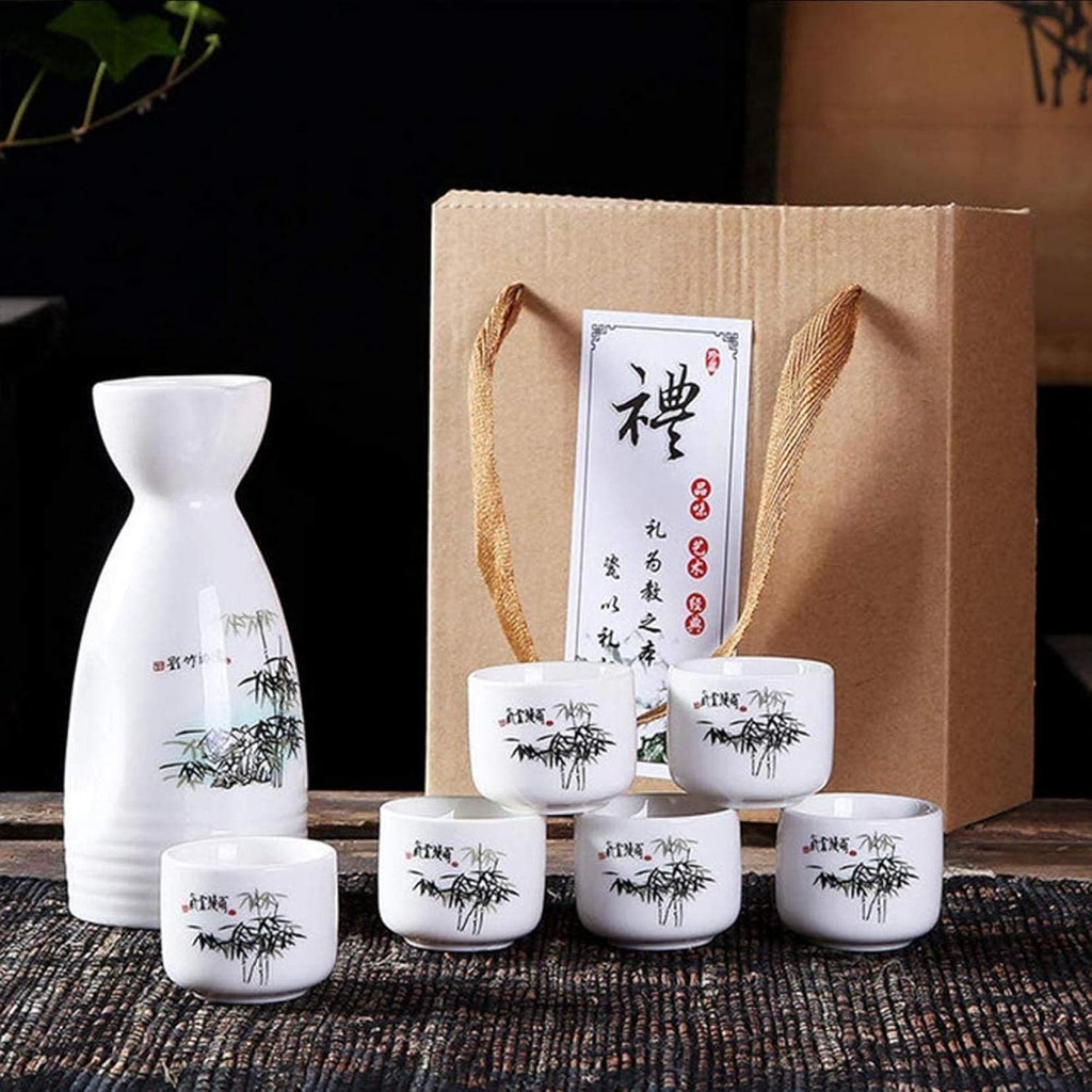 Refineness Sake Set, Sake Set, 7 Pieces Ceramics Wine Glasses Set, Traditional Porcelain Japanese Pottery Hot Saki Drink Kit/a(C)