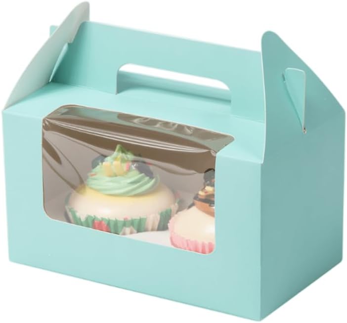 25Pcs Cupcake Containers -2 Holders Individual Cupcake Boxes with Clear Window Inserts and Handle Cupcake Muffins Cupcake Carriers for Birthday Party Wedding Cookies Pastries (Blue)