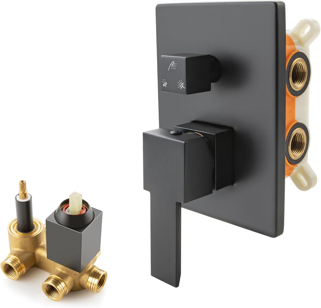 SKOWLL Shower Valve 3 Function Matte Black Wall Mount Shower Valve Kit Replacement 3 Way, Single-Handle Bathtub Water Control Valve Trim Rough in Valves Included