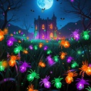 LORRYTE 6Pack 36LED Purple, Orange and Green Spider Solar Halloween Lights Outdoor, Solar Swaying Firefly Lights with Spider, Waterproof for Yard, Garden, Pathway, Halloween Decorations