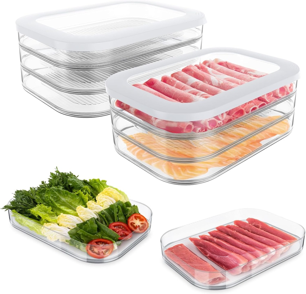 6 Pcs Deli Meat Container for Fridge, Stackable Bacon Lunch Meat Container for Refrigerator, Food Storage Boxes with 2 Lids for Cold Cuts, Cheese, Lunchmeat, Salami, Meal Prep Containers