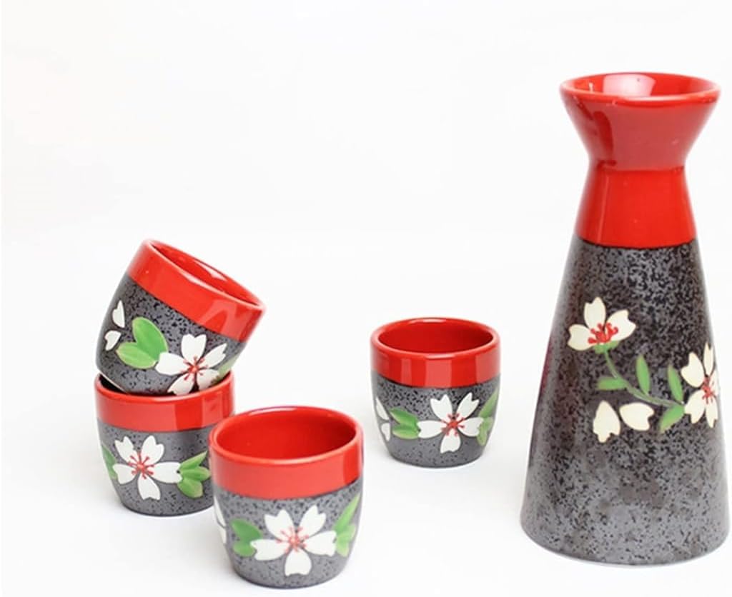 Traditional Sake Set,Wine Set Japanese Sake Set Ceramic Flagon Wine Pot with Drinking Cup Wine Glasses Bar Set