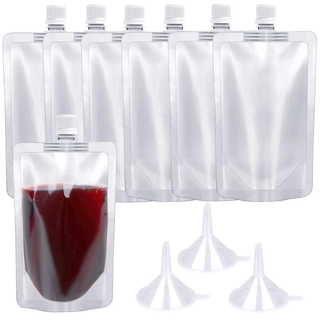 Plastic Flasks 24 PCS, 8 Oz Concealable and Reusable Drink Pouches, Leak-Proof Food Grade Plastic for Travel, Outdoor Sports (8OZ-24PCS +3 Funnels)
