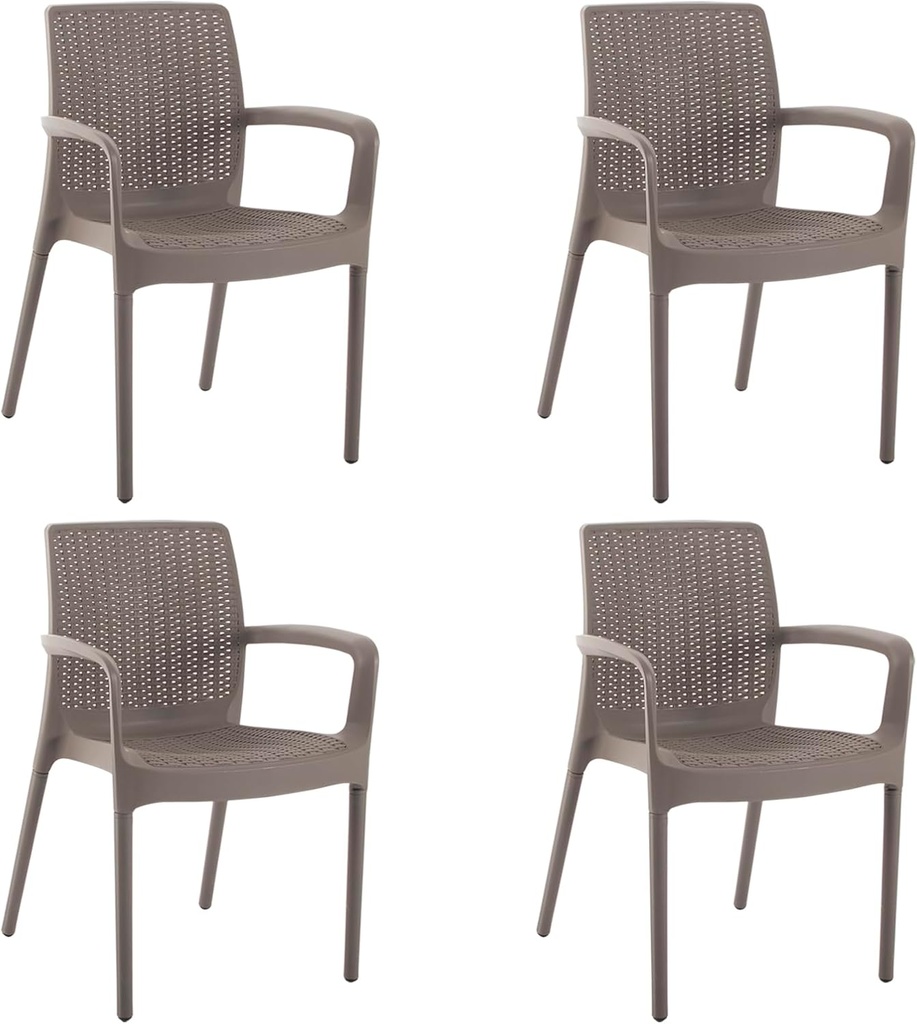 DIMAR GARDEN 4 Piece Patio Dinning Chairs Set, Outdoor Resin Dining Chairs with High Back, Deck Chair with Armrest, Flax Gray