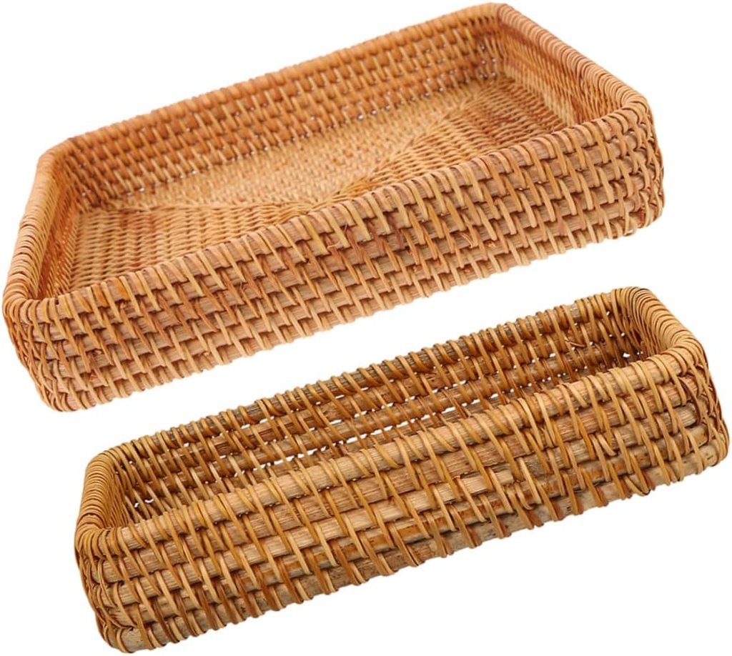 Kisangel 2pcs Woven Rattan Baskets Storage Baskets for Gifts Rattan Boxes for Living Room Kitchen Decorative Display Handcrafted Table Bread Box