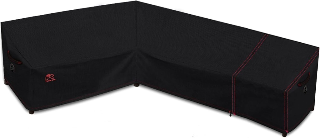 Turtle Life Patio Sectional Sofa Cover, Outdoor Heavy Duty Durable UV Water Resistant Anti-Fading L-Shaped Couch Cover, Black, L-Shaped 90in +118in(Right)