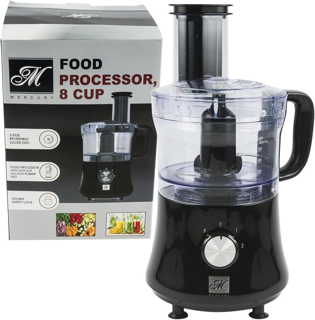 Mercury 8-Cup Food Processor- Black and Clear
