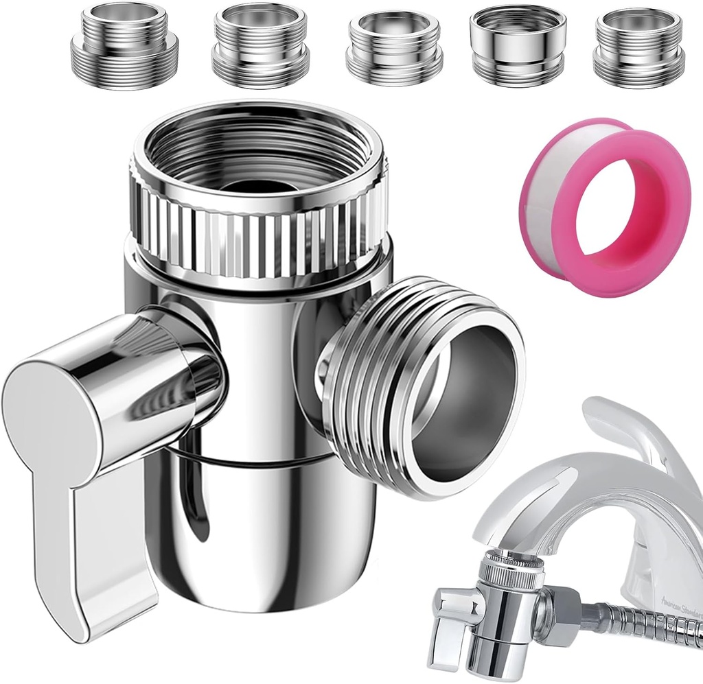 Faucet Diverter Valve with Aerator, 3-Way Diverter Valve for Hand Held Shower, Sink Faucet Splitter for Kitchen and Bathroom, with M22/M24/M26/F28/G1/2" Adapters