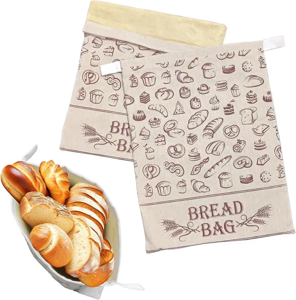 2 Pack Reusable Beeswax Bread Bags for Homemade Sourdough, Kitchen Baking Extra Large 13"x17" Food Storage Fresh Keeping Linen & Beeswax Bread Bags