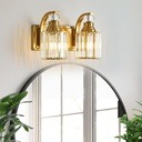 Refice 2-Light Crystal Bathroom Light Fixtures, Bathroom Vanity Light Wall Sconces Modern Gold Brushed Brass Finish