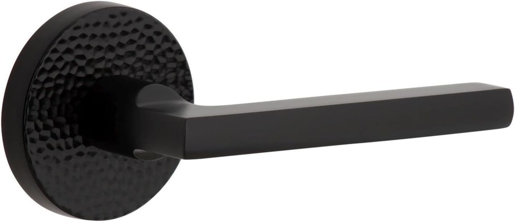 Viaggio CLOMHMMIL_PRV_234_RH Circolo Hammered Right Handed Solid Brass Privacy Door Lever Set with Milano Lever and Circolo Hammered Rosette - 2-3/4" Backset - Satin Black
