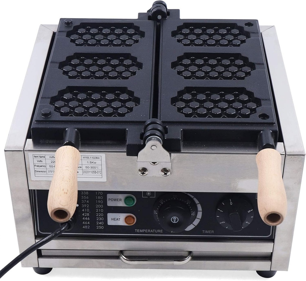 Commercial Waffle Maker, 1500W 110V Nonstick Electric Waffle Maker, Honeycomb Waffle Pop Maker with Temperature and Time Control 50~300℃ for Bakeries Restaurants Snack Bar Home